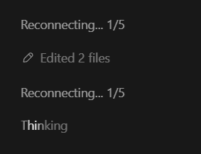 Codex 用户截图中,Edited 2 files 出现在两次 Reconnecting 1/5 之间